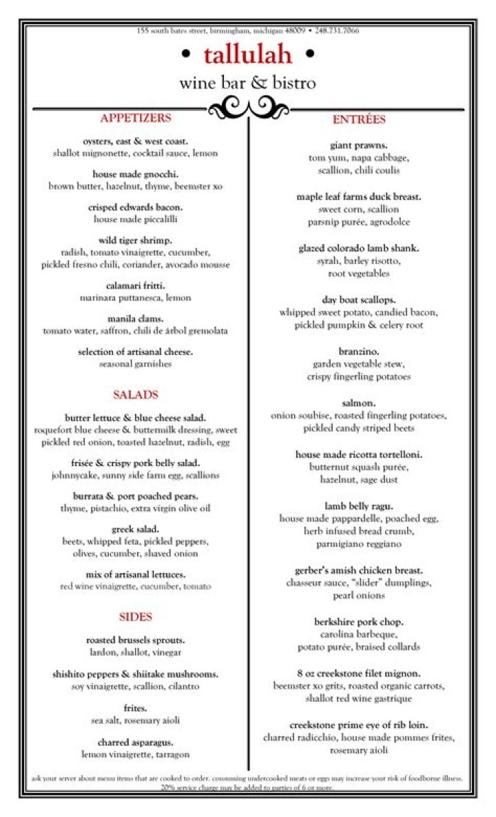 Tallulah Restaurant Menu: A Gourmet Journey of Flavors and Experiences